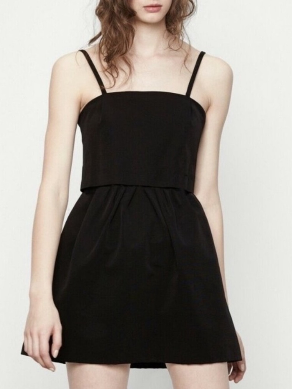 MAJE Rivoli Satin Twill Mini Dress in Black Size S